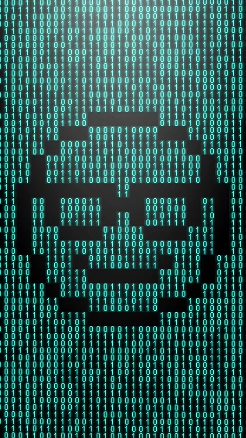 Icon symbol of expression or concept created on binary 1-0 matrix code Stock Footage 321416569