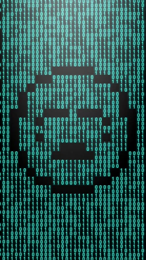 Icon symbol of expression or concept created on binary 1-0 matrix code Stock Footage 321416601