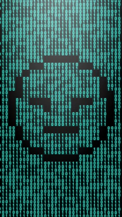 Icon symbol of expression or concept created on binary 1-0 matrix code Stock Footage 321416608