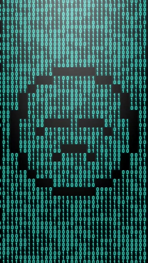Icon symbol of expression or concept created on binary 1-0 matrix code Stock Footage 321416610