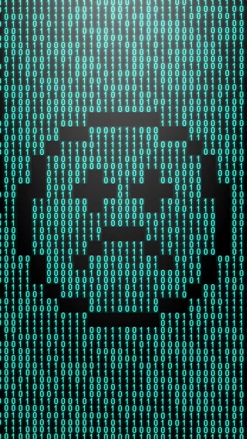 Icon symbol of expression or concept created on binary 1-0 matrix code Stock Footage 321416611