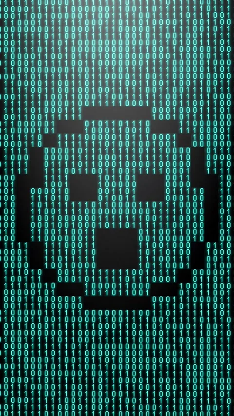 Icon symbol of expression or concept created on binary 1-0 matrix code Stock Footage 321416624