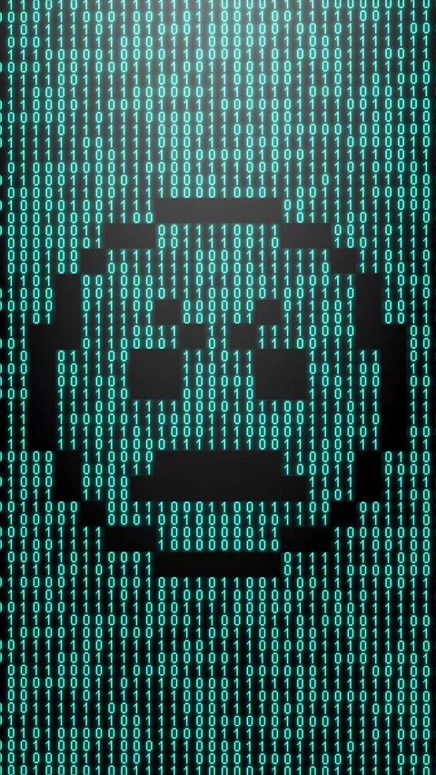 Icon symbol of expression or concept created on binary 1-0 matrix code Stock Footage 321416653