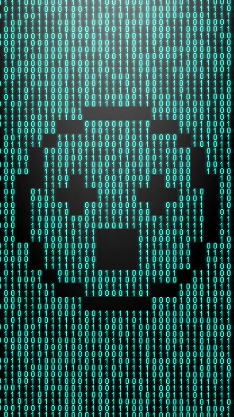 Icon symbol of expression or concept created on binary 1-0 matrix code Stock Footage 321416659