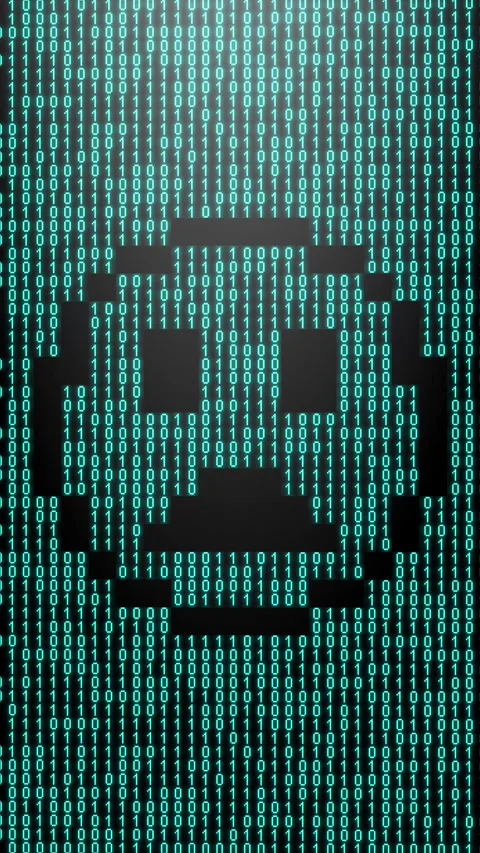 Icon symbol of expression or concept created on binary 1-0 matrix code Stock Footage 321416661