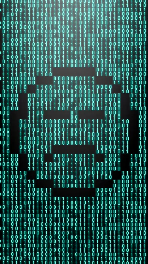 Icon symbol of expression or concept created on binary 1-0 matrix code Stock Footage 321416664