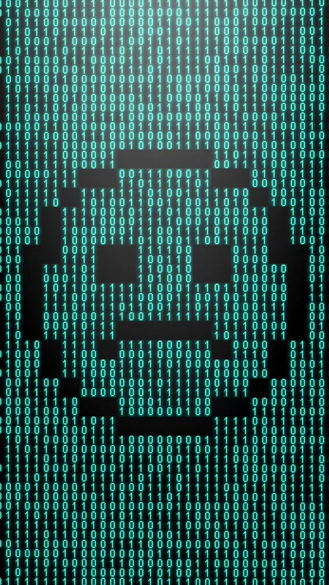 Icon symbol of expression or concept created on binary 1-0 matrix code Stock Footage 321416685