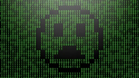 Icon symbol of expression or concept created on binary 1-0 matrix code Stock Footage 321416826