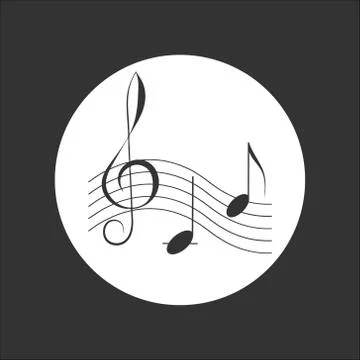 Icon symbol of Music notes on rounded black background. Stock Illustration
