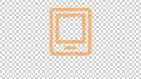 Icon tablet is made of yellow grains of sand. Some grains of sand fall down. Stock Illustration