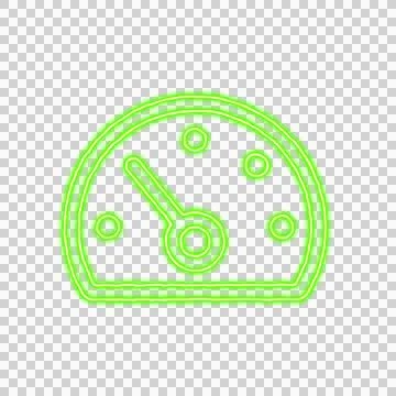 Icon tachometer slow from the flow of energy of green color. Shimmering neon Stock Illustration
