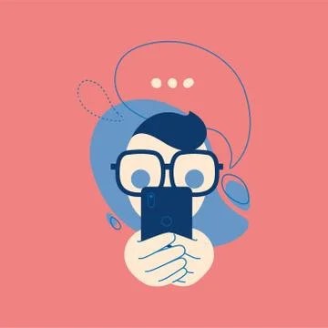 Icon of talking on the phone a man with a bubbles. Message, call, emoji, stiker Stock Illustration