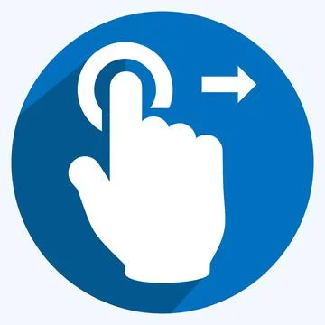 Icon Tap and Move Right - Long Shadow Style - Simple illustration,Editable st Stock Illustration