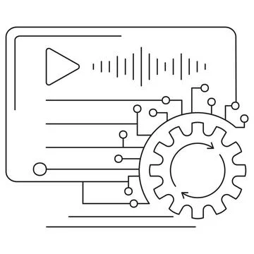 Icon of text and audio processing in AI showing a monitor with waveform Ilustración de archivo