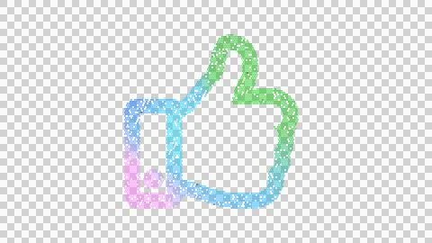 Icon thumbs up is made up of LED square shapes. There are bright diodes and Stock Illustration
