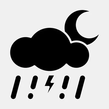 Icon thunder storm night. Weather elements symbol. Icons in glyph style. Go.. イラスト素材