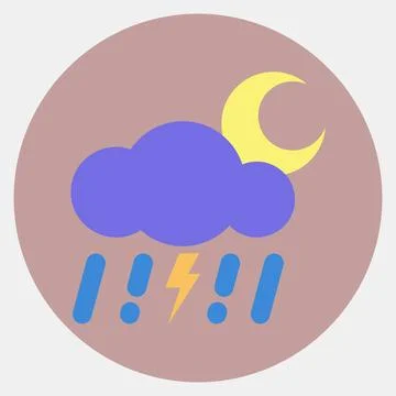 Icon thunder storm night. Weather elements symbol. Icons in color mate styl.. Stockillustratie
