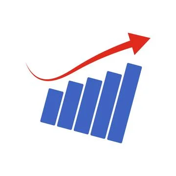 Icon with tilted bar graph and rising arrow. Vectors. Stock Illustration