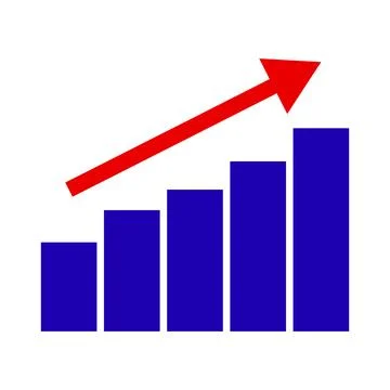 Icon with tilted bar graph and rising arrow. Vectors. Stock Illustration