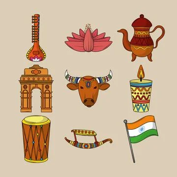 Icon traditional indian objects Stock Illustration