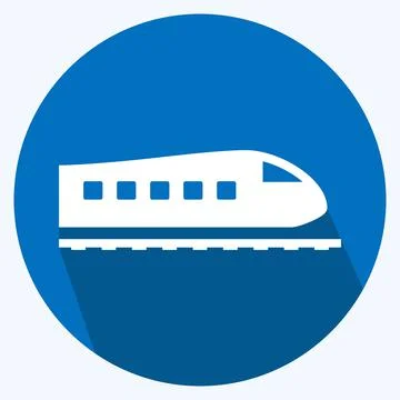 Icon Trains - Long Shadow Style - Simple illustration,Editable stroke Stock Illustration