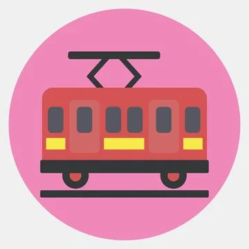 Icon tram. Transportation elements. Icons in color mate style. Good for pri.. Illustrazione stock