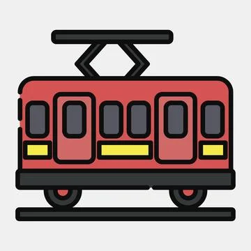 Icon tram. Transportation elements. Icons in filled line style. Good for pr.. Illustrazione stock