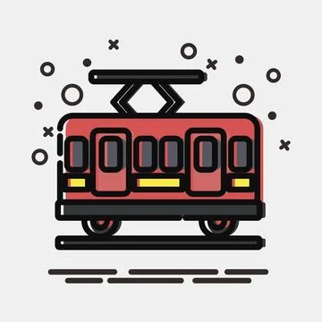 Icon tram. Transportation elements. Icons in MBE style. Good for prints, po.. Stock Illustration