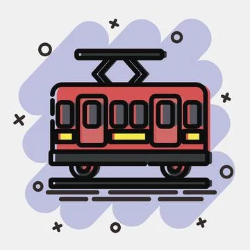 Icon tram. Transportation elements. Icons in comic style. Good for prints, .. Illustrazione stock