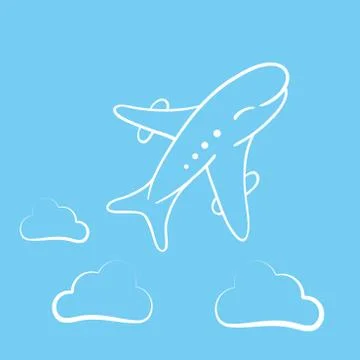 Icon of transparent airplane, cloud on blue background vector illustration. イラスト素材