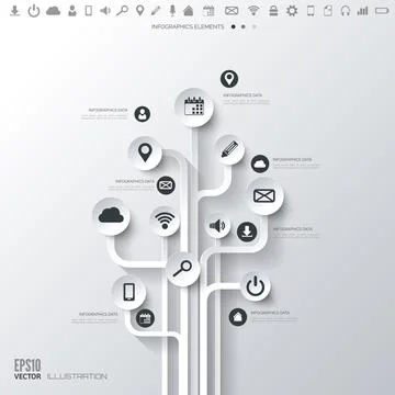Icon tree. Flat abstract background with web icons. Interface symbols. Cloud Stock Illustration