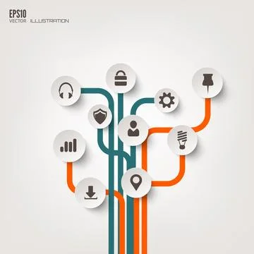 Icon tree. Flat abstract background with web icons. Interface symbols. Cloud 스톡 일러스트