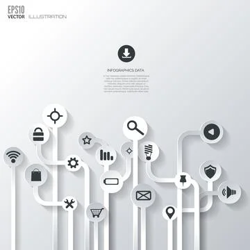 Icon tree. Flat abstract background with web icons. Interface symbols. Cloud Stock Illustration