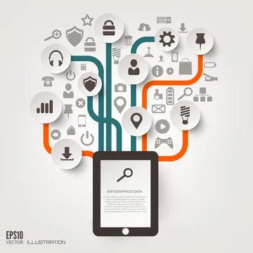 Icon tree. Flat abstract background with web icons. Interface symbols. Cloud Illustrazione stock