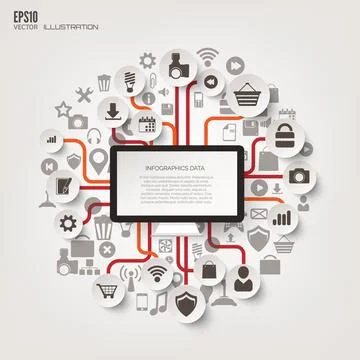 Icon tree. Flat abstract background with web icons. Interface symbols. Cloud Stock Illustration