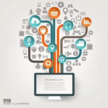 Icon tree. Flat abstract background with web icons. Interface symbols. Cloud イラスト素材