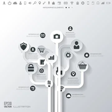 Icon tree. Flat abstract background with web icons. Interface symbols. Cloud Stock Illustration