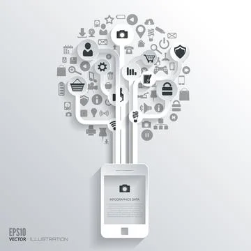 Icon tree. Flat abstract background with web icons. Interface symbols. Cloud Illustrazione stock