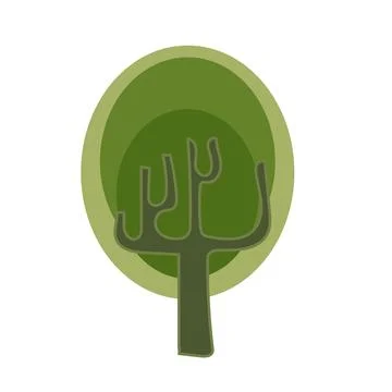 Icon of tree with green leaf crown in summer season, cartoon vector Stock Illustration