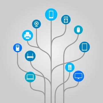 Icon tree illustration - computer hardware, technology and electronic devices Stock Illustration