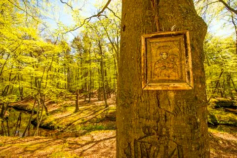 Icon on a tree in Poland Stock Photos
