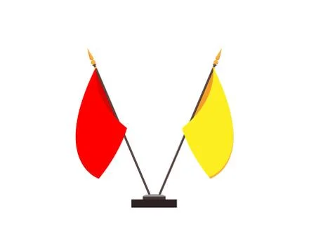 Icon of two flags on a stand. Demonstration of cooperation. Vector illustrati Stock Illustration