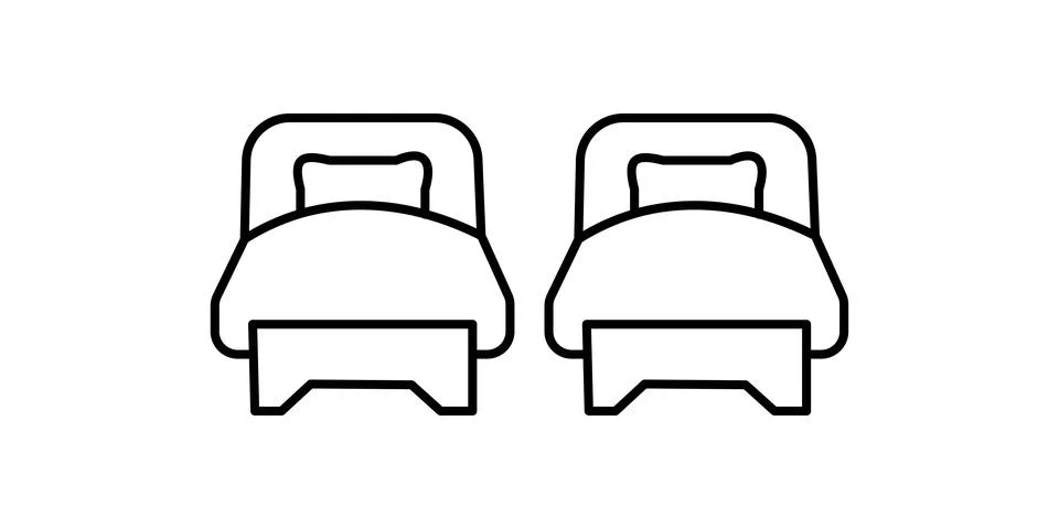 Icon of two isolated beds. Vector symbol of single beds in hotel. Double bed, Stock Illustration