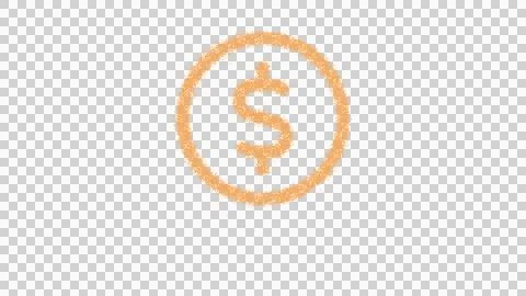 Icon usd circle is made of yellow grains of sand. Some grains of sand fall down. Stock Illustration