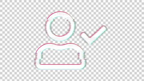 Icon user check is distorted. Glitch. Noise, chromatic aberration, geometric Illustrazione stock