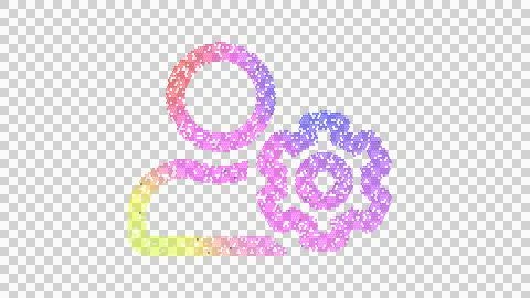 Icon user cog is made up of LED square shapes. There are bright diodes and there Illustrazione stock