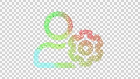 Icon user cog is made up of LED square shapes. There are bright diodes and there Illustrazione stock