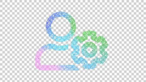 Icon user cog is made up of LED square shapes. There are bright diodes and there Illustrazione stock