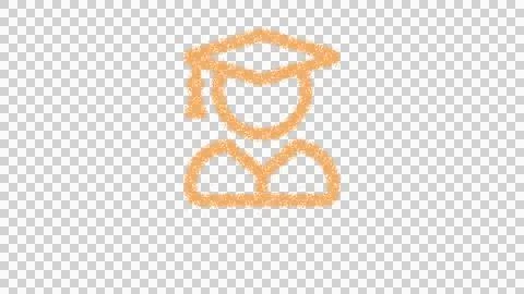 Icon user graduate is made of yellow grains of sand. Some grains of sand fall Stock Illustration