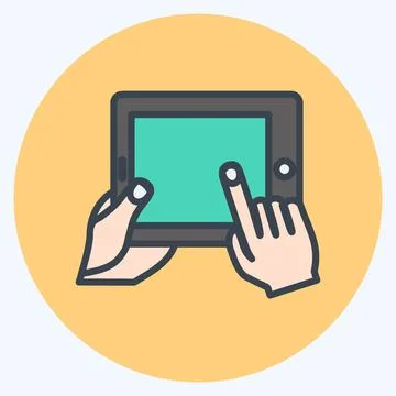Icon Using Tablet. suitable for Hand Actions symbol. color mate style. simple 스톡 일러스트